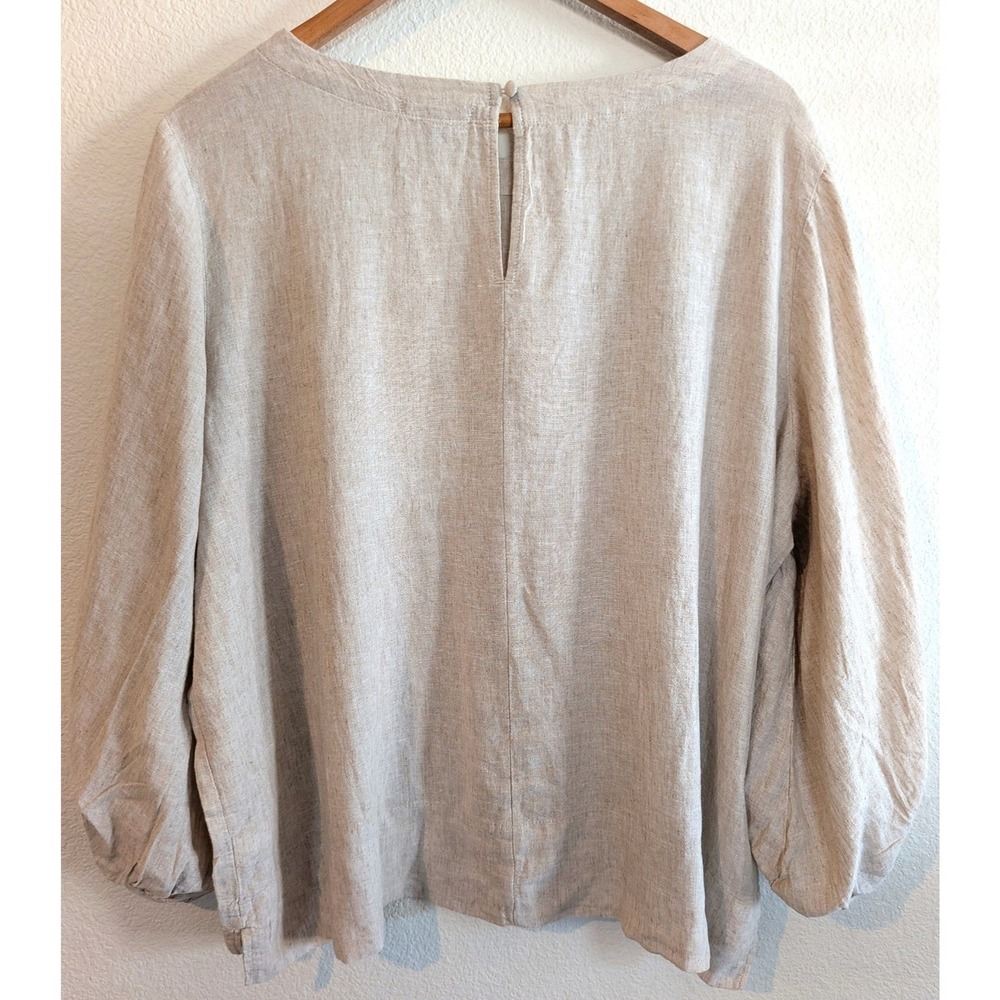 Matty M Womens XXL Linen Blend Balloon Sleeve Blouse Oatmeal Beige - Picture 2 of 8